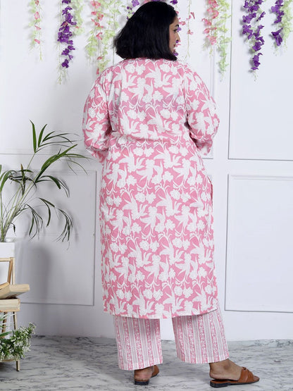 Dhiyona KL Women Floral Printed Regular Sequinned Pure Cotton Kurta with Trousers & With Dupatta