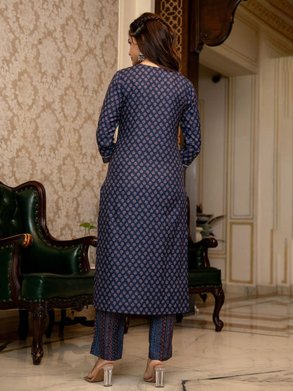Dhiyona KL Ethnic Motifs Printed Regular Gotta Patti Straight Kurta with Trousers & Dupatta