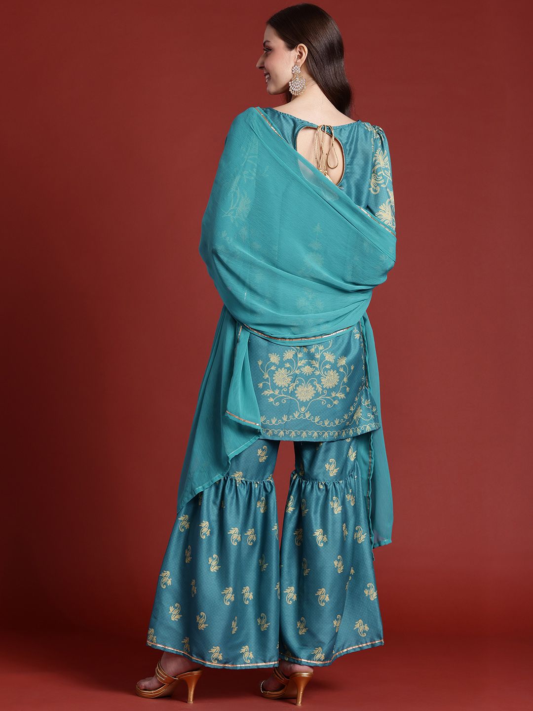 Dhiyona AN Printed Gotta Patti Kurta with Sharara & Dupatta