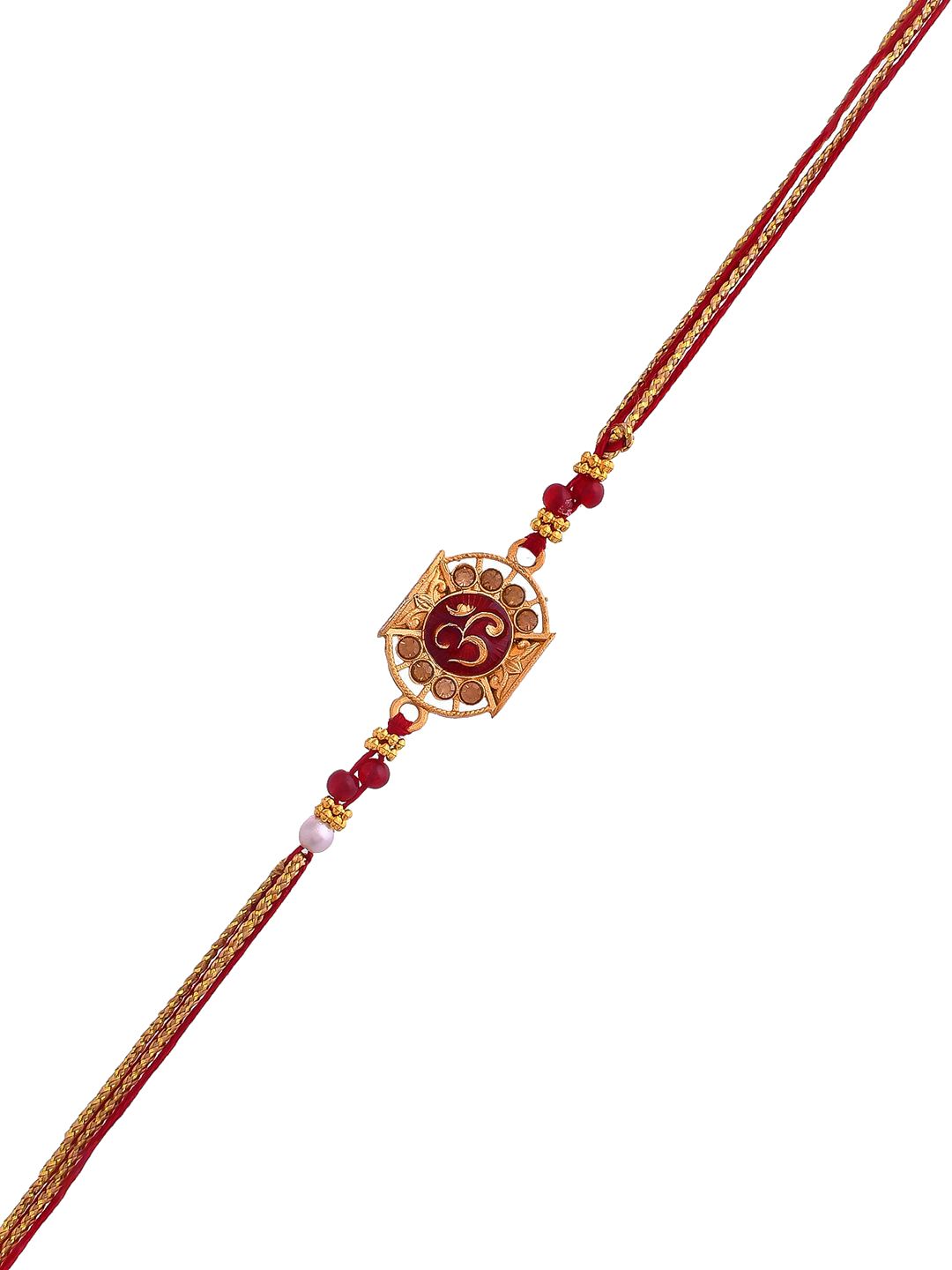 Dhiyona Red Stone-Studded & Beaded Thread Rakhi