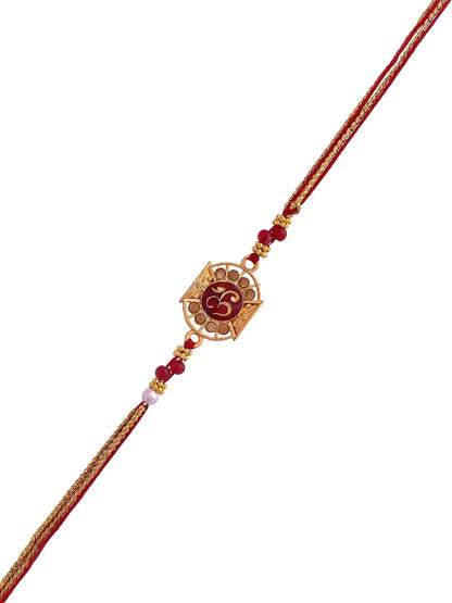 Dhiyona Red Stone-Studded & Beaded Thread Rakhi