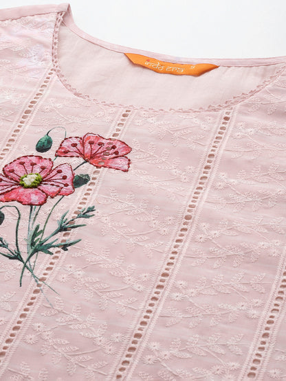 Floral Embroidered Regular Thread Work Pure Cotton Kurta With Trousers & Dupatta