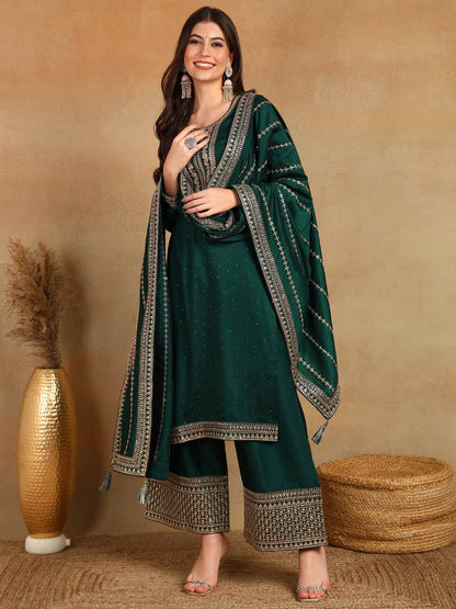 Dhiyona KL Floral Embroidered Regular Republic Day Kurta with Palazzos & With Dupatta