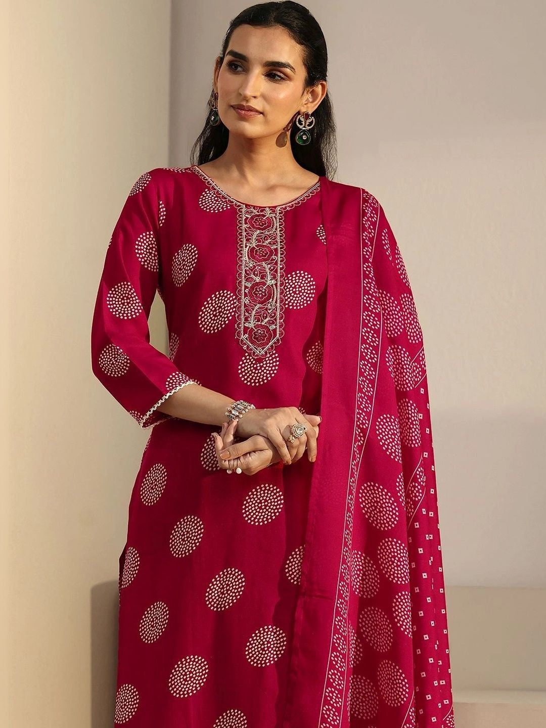 Women Ethnic Motifs Printed Regular Thread Work Kurta with Sharara & With Dupatta