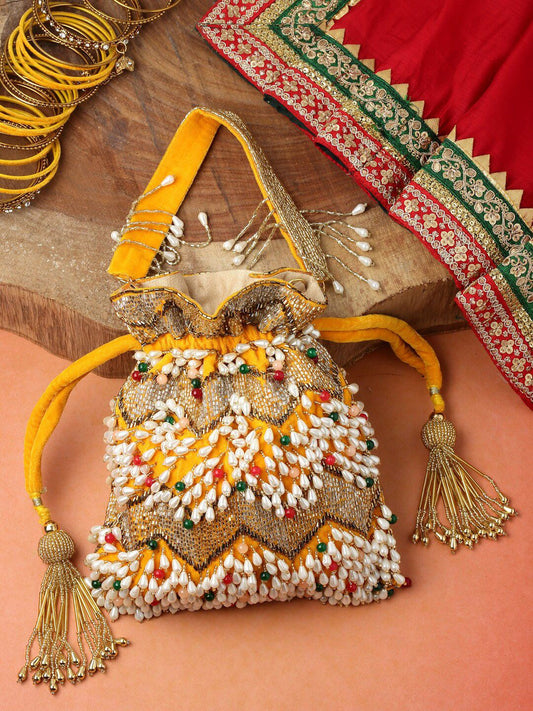 Dhiyona NR Embellished Tasselled Potli Clutch