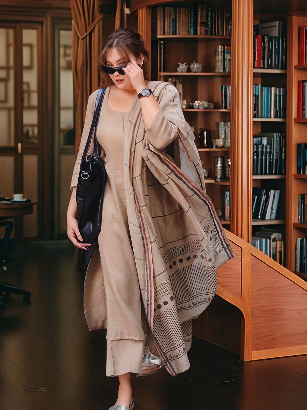 Dhiyona KL Round Neck Straight Kurta With Trousers & Dupatta