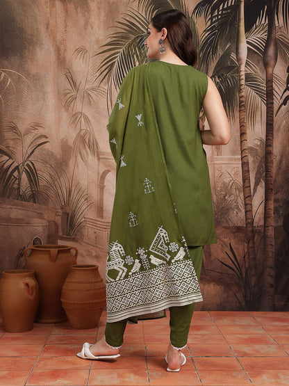 Lace Taping Kurta with Dhoti Pants & Dupatta