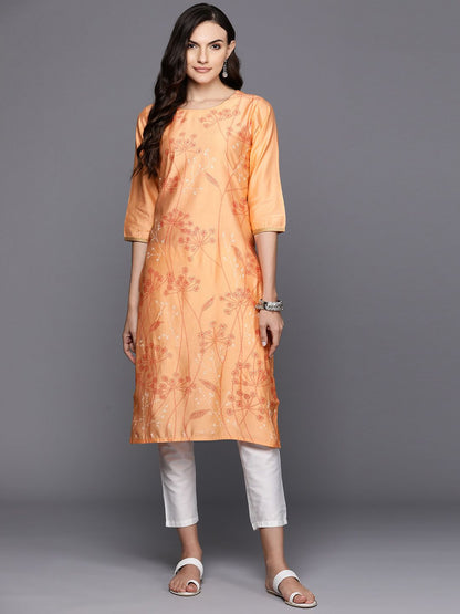 Dhiyona IE Floral Printed Thread Work Detail Straight Kurta
