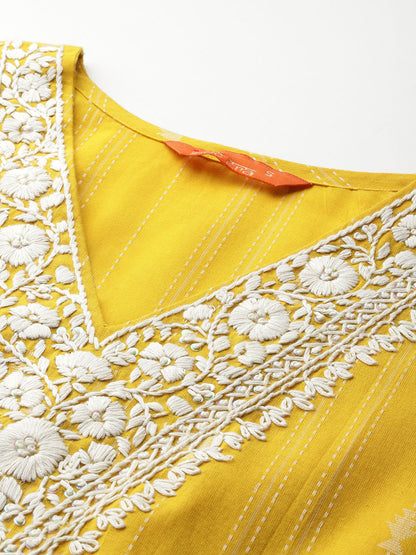 Ethnic Motifs Embroidered Thread Work Pure Cotton Kurta with Trousers