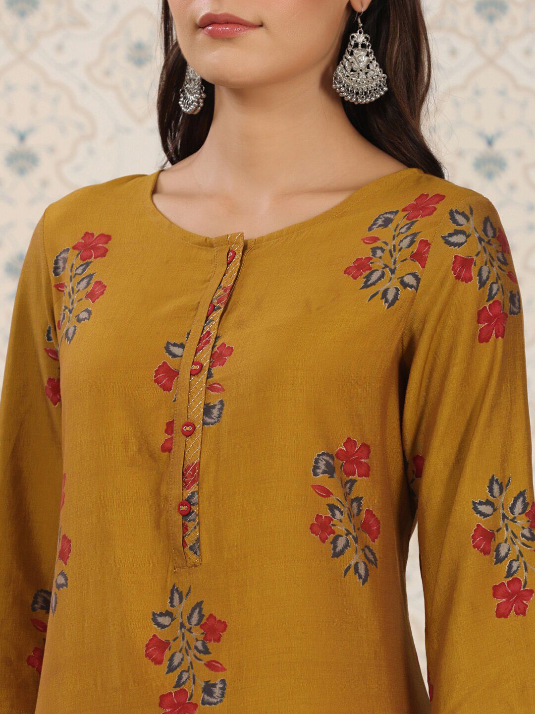 Dhiyona OD  Floral Printed Zari Detailed Straight Kurta