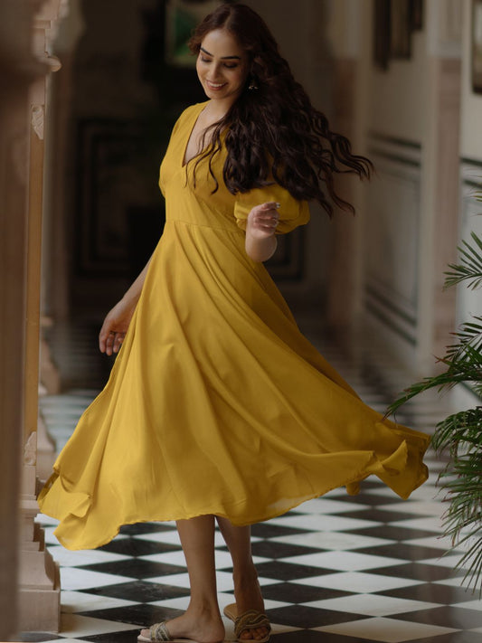 Dhiyona AY Women's Long Dress with Balloon Sleeves Ethnic Dresses