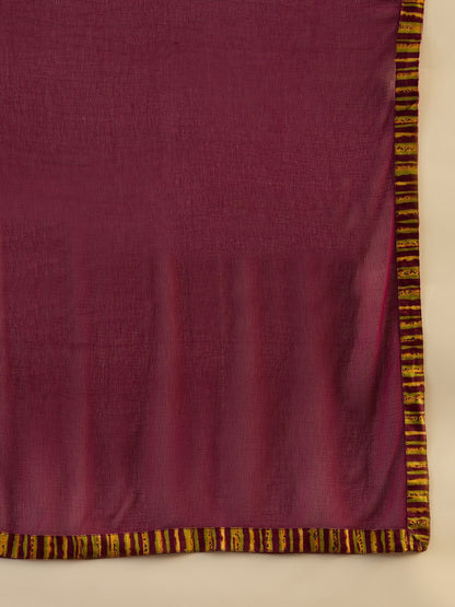 Floral Printed V-Neck Pure Cotton Straight Kurta With Trousers & Dupatta