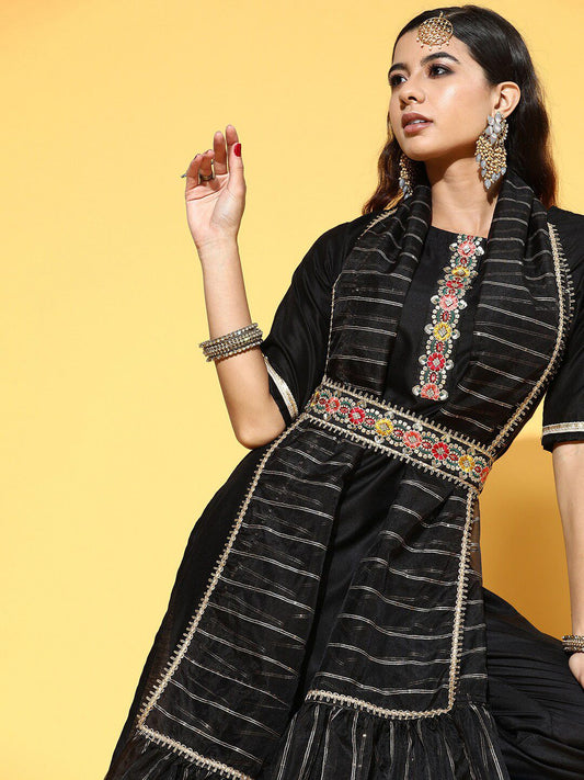 Dhiyona IE Ethnic Motif Embroidered Sequinned Kurta & Trousers With Dupatta & Belt