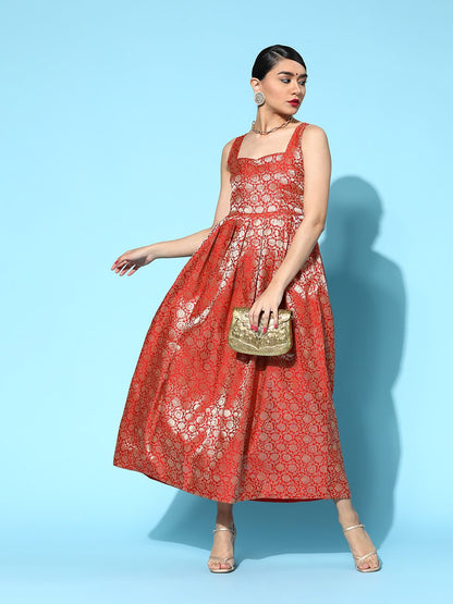 Dhiyona AY Women's Brocade Balconette Neck Long Dress