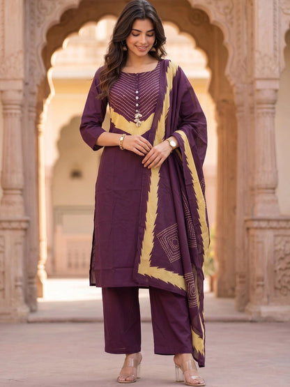 Women Ethnic Motifs Printed Regular Pure Cotton Kurta with Palazzos & With Dupatta