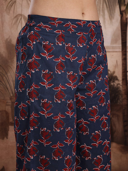 Floral Printed Pure Cotton Kurta with Trousers
