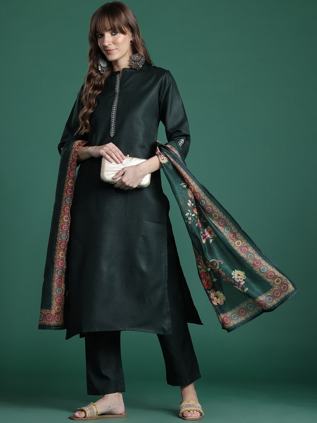 Dhiyona IE Women Ethnic Motifs Embroidered Kurta with Trousers & Dupatta