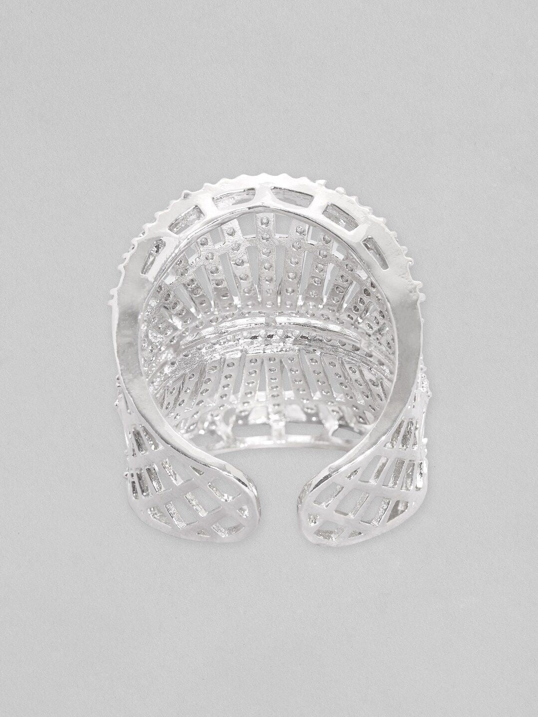 Dhiyona RJ Women's Silver-Plated AD-Studded Adjustable Finger Ring