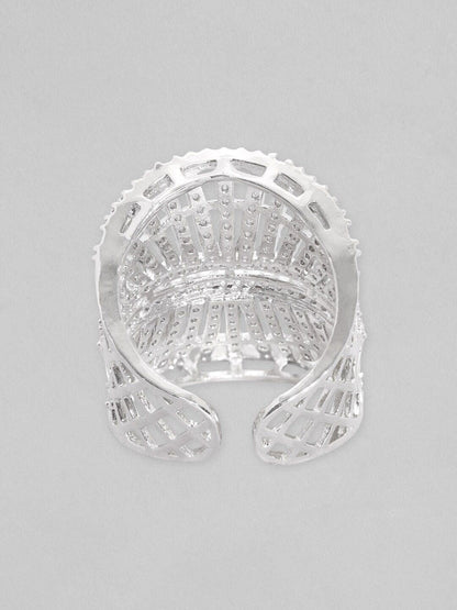 Dhiyona RJ Women's Silver-Plated AD-Studded Adjustable Finger Ring