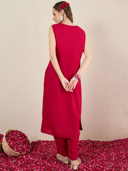 Women Solid Embroidered Kurta with Trousers