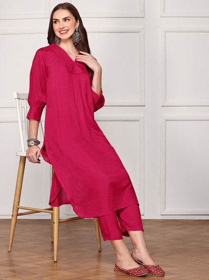 Dhiyona IS Women's Women Regular Puffed Sleeves Style Kurta with Trousers