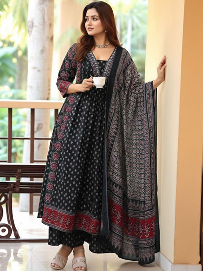 Dhiyona KL Women Ethnic Motifs Printed Regular Kurta with Trousers & With Dupatta