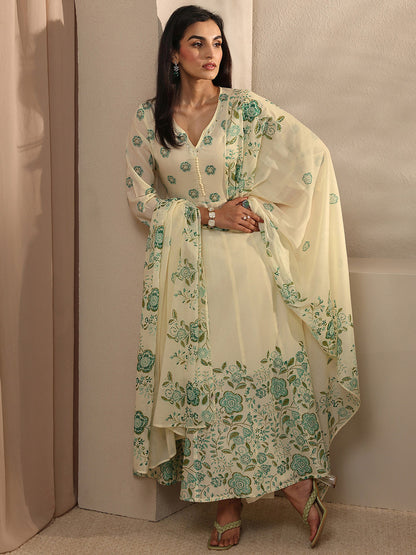 Women Floral Printed Panelled Kurta with Trousers & With Dupatta