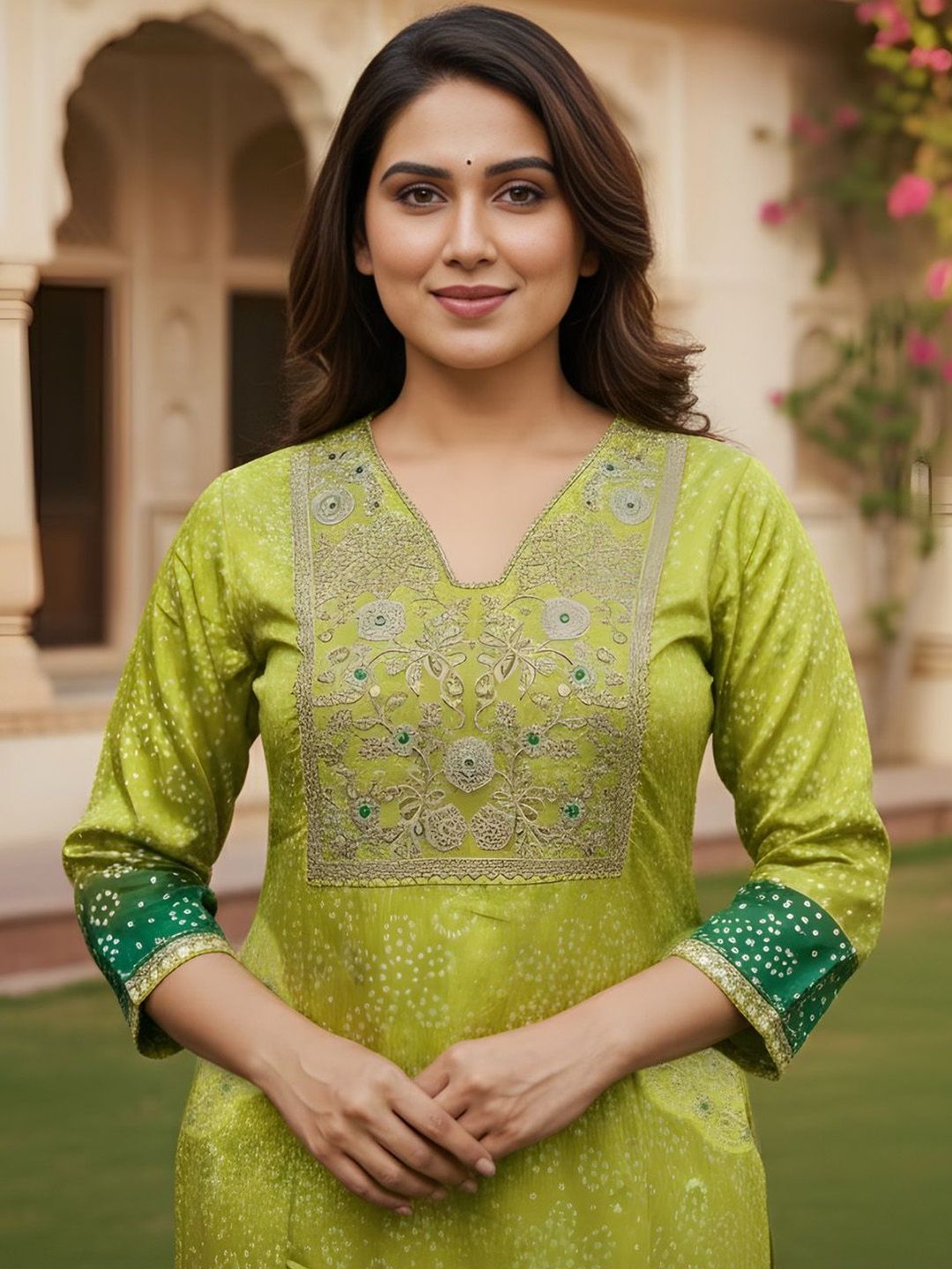 Dhiyona KL Women Ombre Dyed Regular Thread Work Kurta with Trousers & With Dupatta