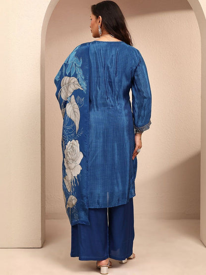Dhiyona Women's Ethnic Motifs Regular Thread Work Silk Crepe Kurta with Palazzos & With Dupatta