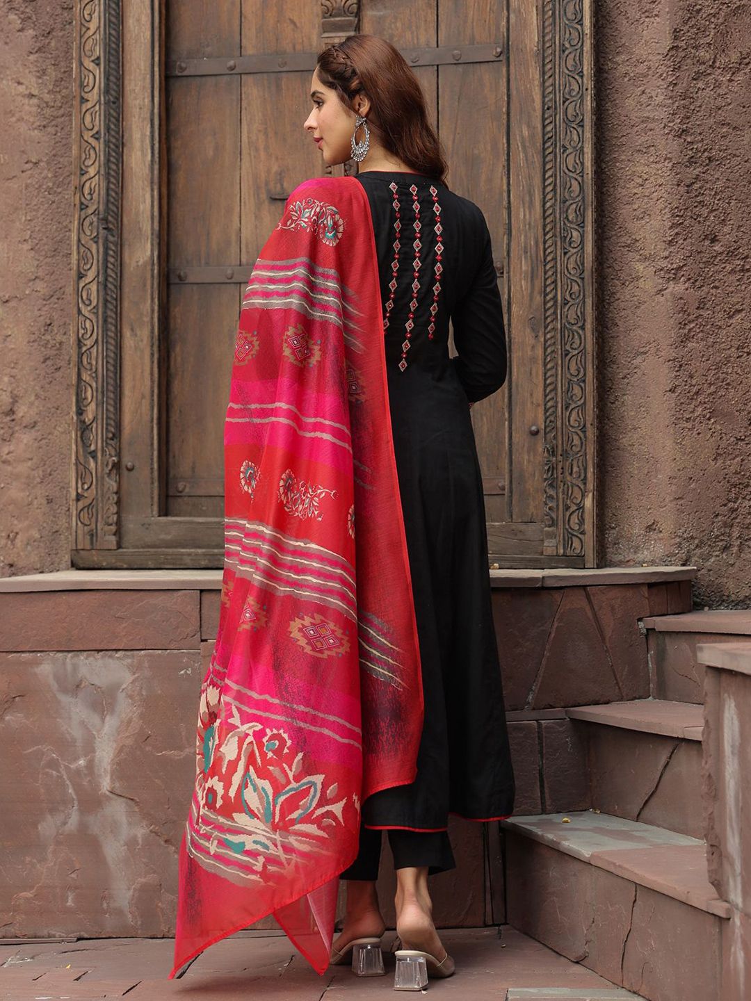 Dhiyona RR Women's Yoke Design Chanderi Cotton A-Line Kurta with Palazzos & Dupatta