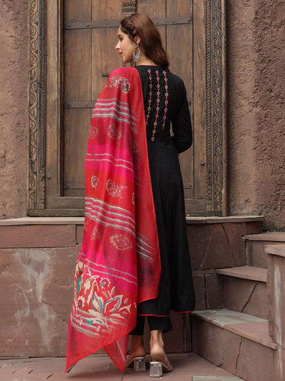 Dhiyona RR Women's Yoke Design Chanderi Cotton A-Line Kurta with Palazzos & Dupatta
