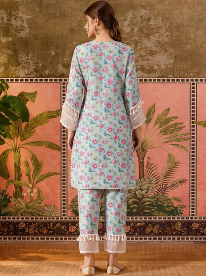 Printed Pure Cotton Round Neck Kurta & Trousers