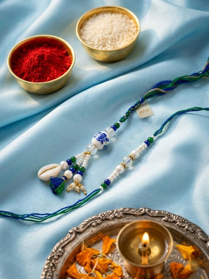 Dhiyona Set Of 2 Traditional Bhaiya Bhabhi Rakhi With Roli Chawal Chandan Mishri