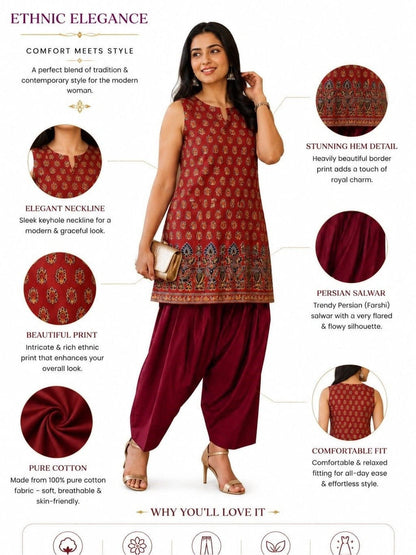 Women Ethnic Motifs Printed Regular Pure Cotton Kurta with Patiala