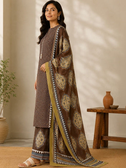 Women Ethnic Motifs Printed Regular Mirror Work Pure Cotton Kurta with Palazzos & With Dupatta