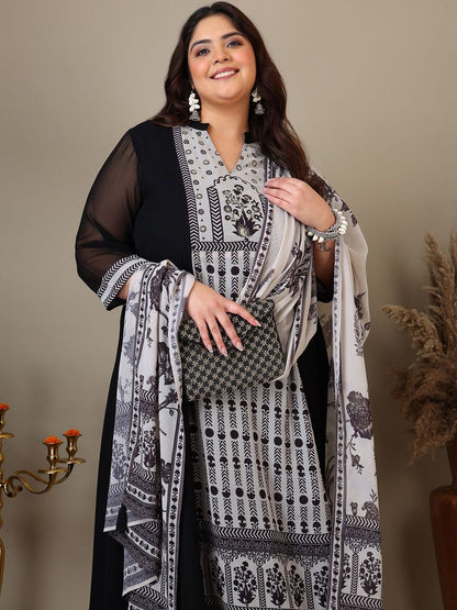 Dhiyona IN Women Plus Size Ethnic Motifs Printed Kurta with Palazzo & Dupatta