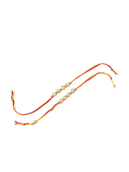 Dhiyona Men Set Of 2 Multicolor Kundan Thread Rakhi With Roli Chawal Chandan Mishri