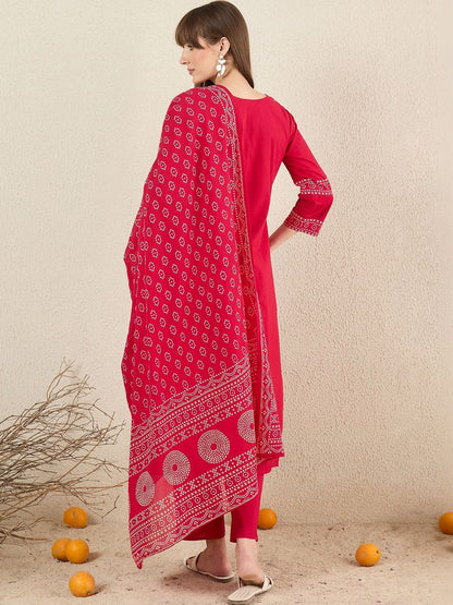 Women Ethnic Motifs Printed Regular Pure Cotton Kurta with Trousers & With Dupatta