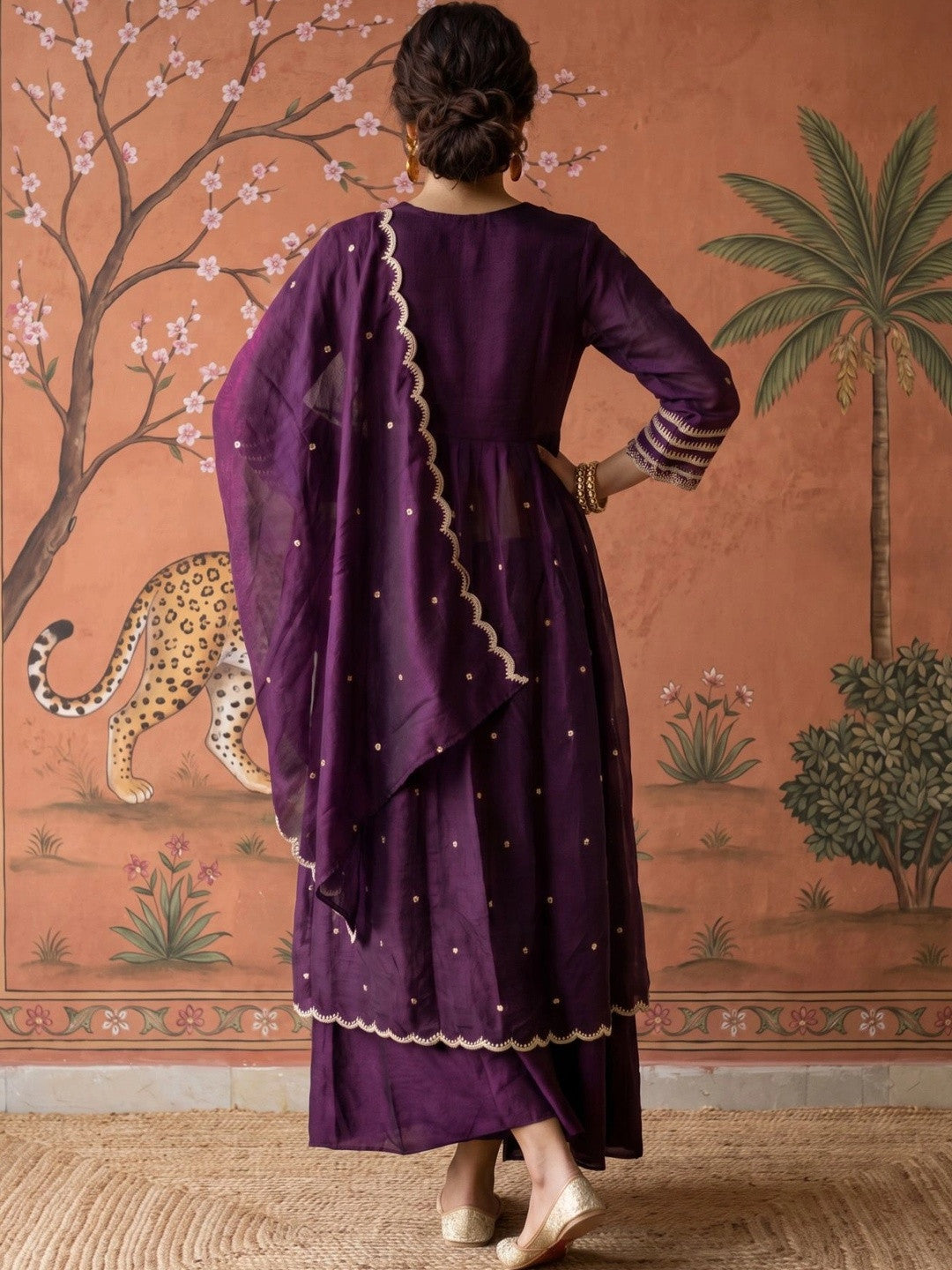 Women Ethnic Motifs Embroidered Empire Thread Work Kurta with Palazzos & With Dupatta