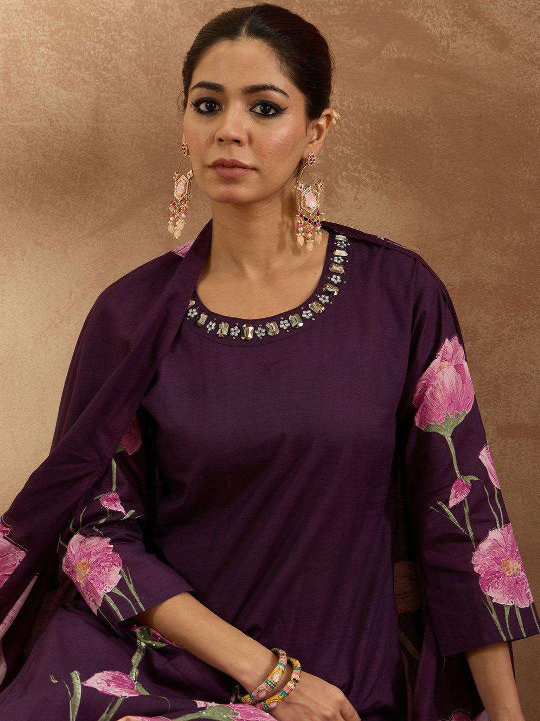 Women Floral Printed Regular Pure Cotton Kurta with Trousers & With Dupatta