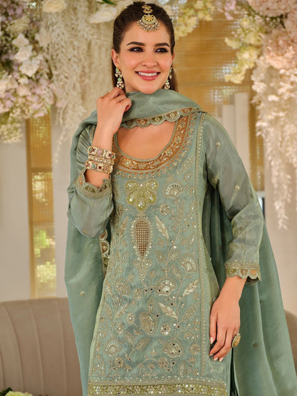 Women Ethnic Motifs Embroidered Regular Mirror Work Kurta with Sharara & With Dupatta