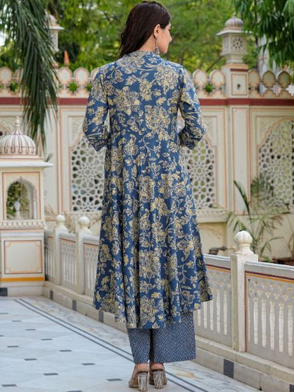 Dhiyona KL Floral Printed Band Collar Kurta with Palazzos & Dupatta
