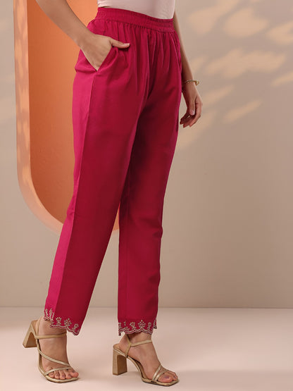 Floral Embroidered Thread Work Kurta With Trousers & Dupatta