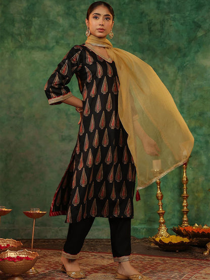 Dhiyona RR Women's Ethnic Motifs Printed Regular Kurta with Trousers & With Dupatta