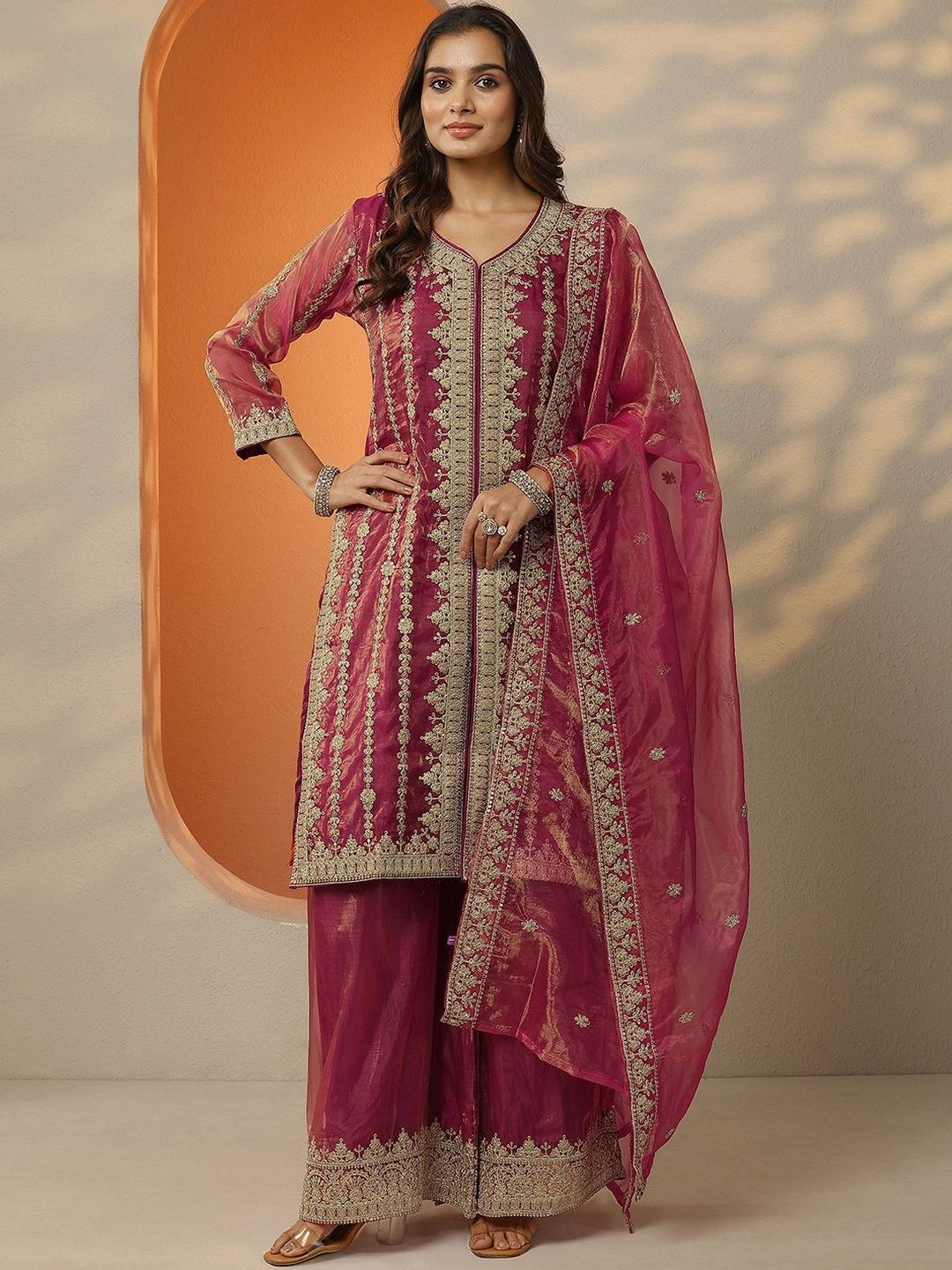 Dhiyona LL Women Ethnic Motifs Embroidered Regular Kurta with Palazzos & With Dupatta