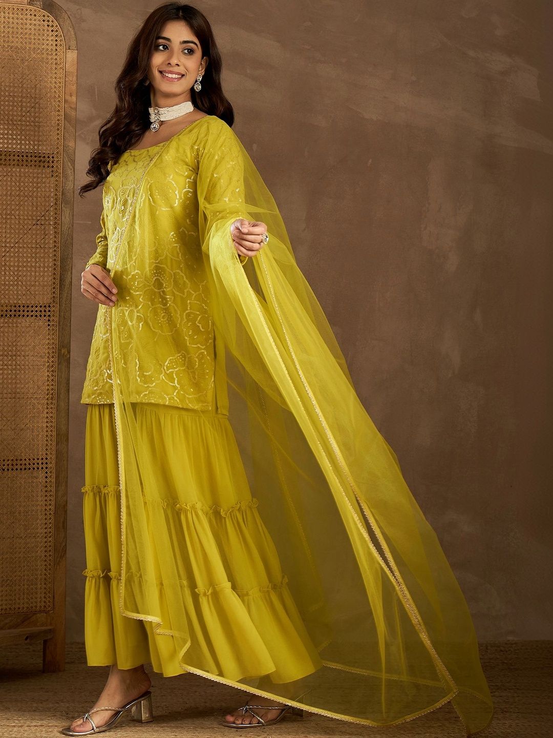Dhiyona HOP Embroidered Kurta With Sharara & Dupatta
