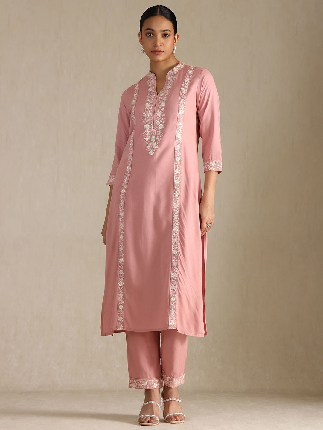 Dhiyona SO Women's Women Ethnic Motifs Embroidered Regular Thread Work Kurta with Trousers