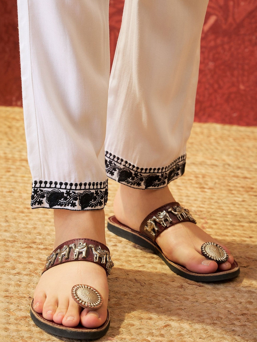 Embroidered V-Neck Kurta & Trousers Kurta Sets