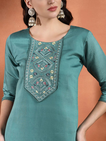 Women Ethnic Motifs Embroidered Regular Thread Work Kurta with Trousers & Dupatta