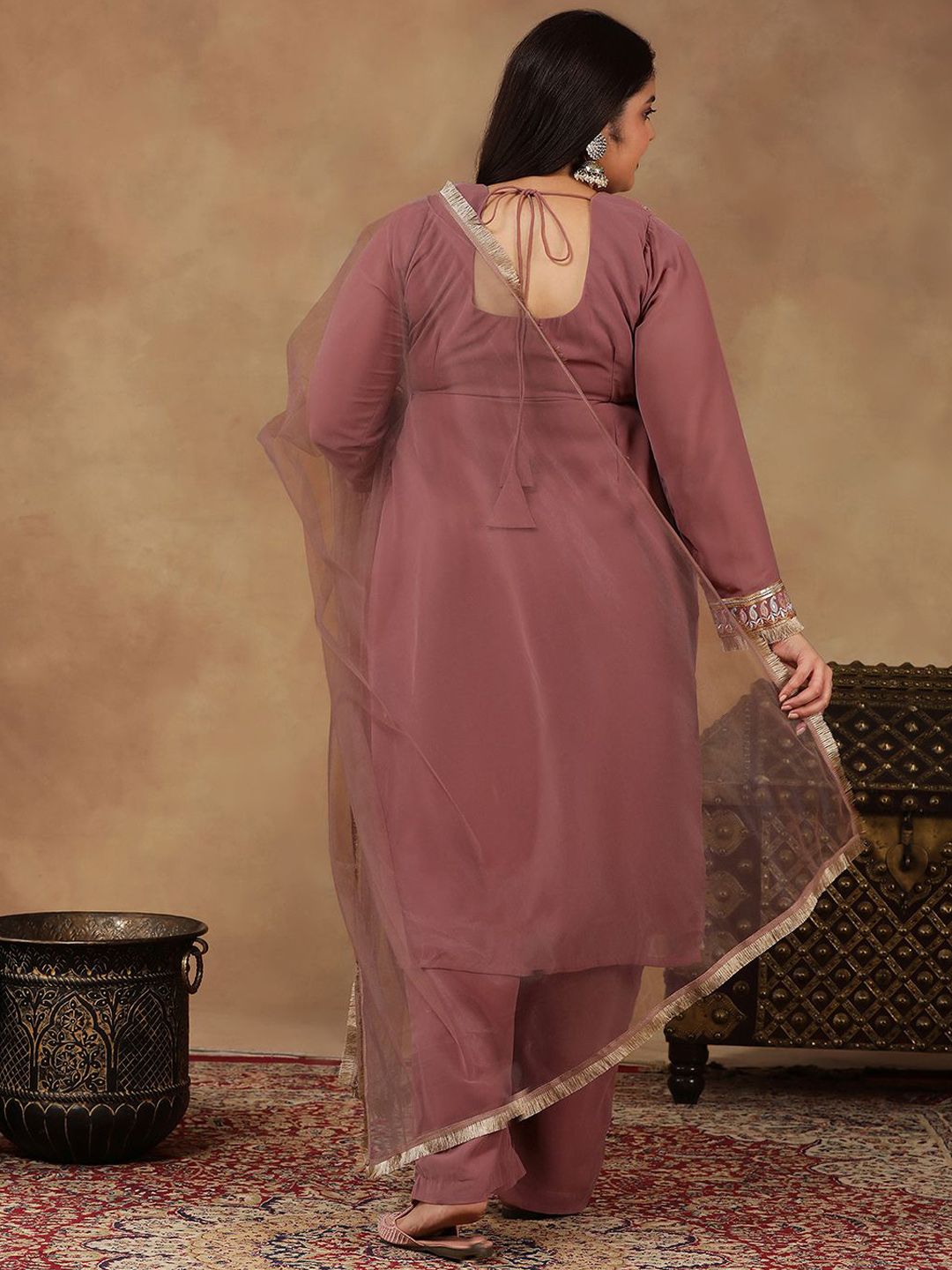 Dhiyona IN Women Ethnic Motifs Embroidered Regular Thread Work Kurta with Palazzos & With Dupatta